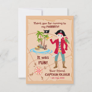 Pirate Boy Treasure Map Fun Birthday Party Thank You Card