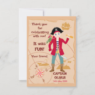 Pirate Boy Treasure Map Fun Birthday Party Thank You Card