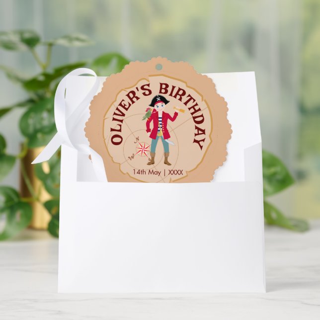 Pirate Boy Treasure Map Fun Birthday Party Tree Decoration Card (Envelope)