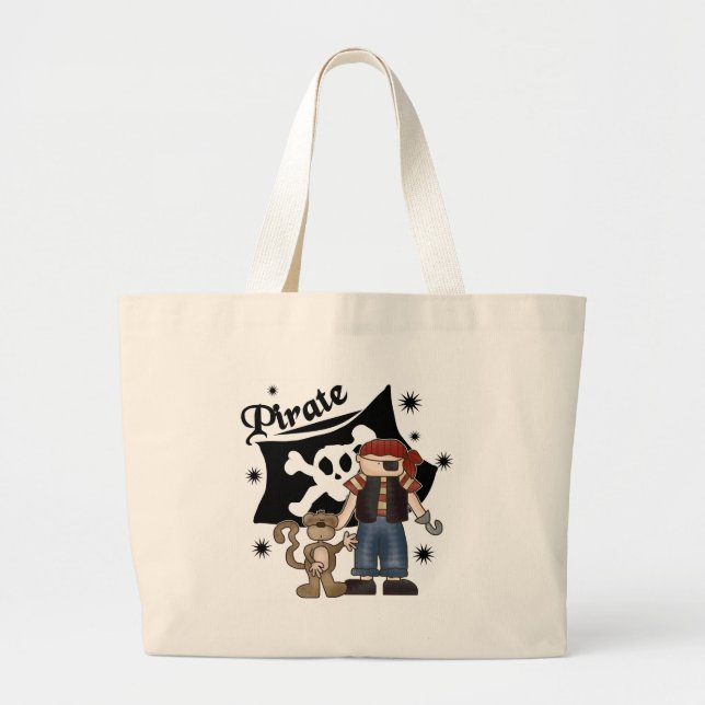 Pirate Boy with  Monkey Large Tote Bag (Front)
