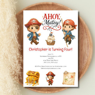 Pirate Boys 4th Birthday Cute Trendy Invitation