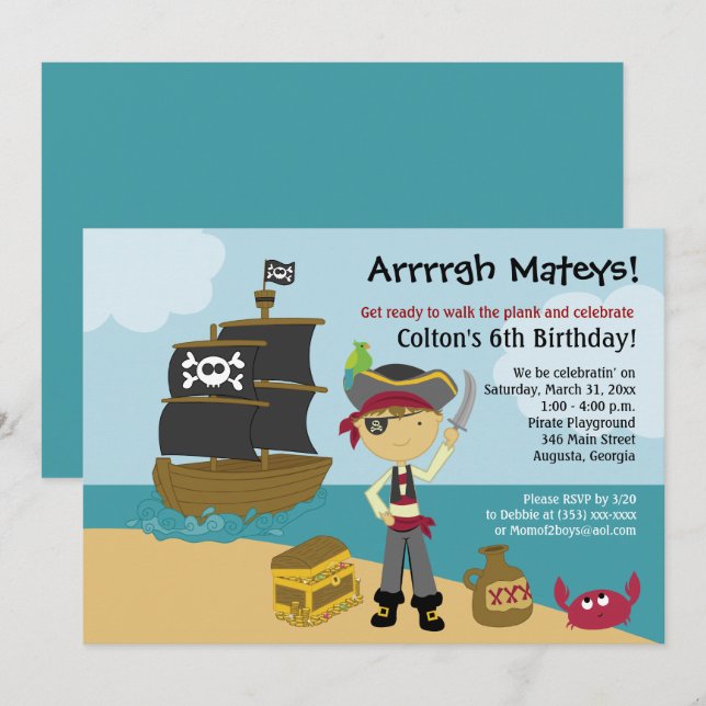 Pirate Boy's Birthday Invitation 5x7 (Front/Back)