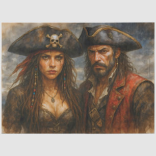 Pirate Captain and Queen Rustic Nautical Decoupage Tissue Paper