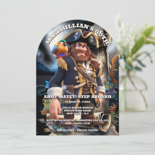 Pirate captain scroll island boys theme birthday  invitation