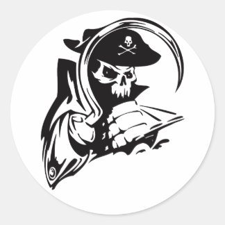 Pirate Captain Skeleton Hook Pirate Theme B-Day Classic Round Sticker