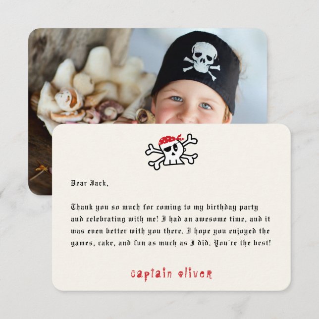 Pirate Captain Skull Kids Birthday Thank You Card (Front/Back)
