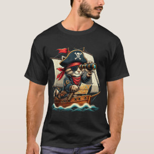 Pirate Cat Adventure Halloween Cat Lover Men Women T-Shirt