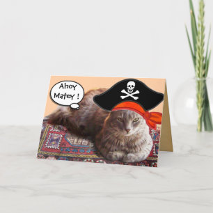 PIRATE CAT AND ANTIQUE PIRATES TREASURE MAPS CARD