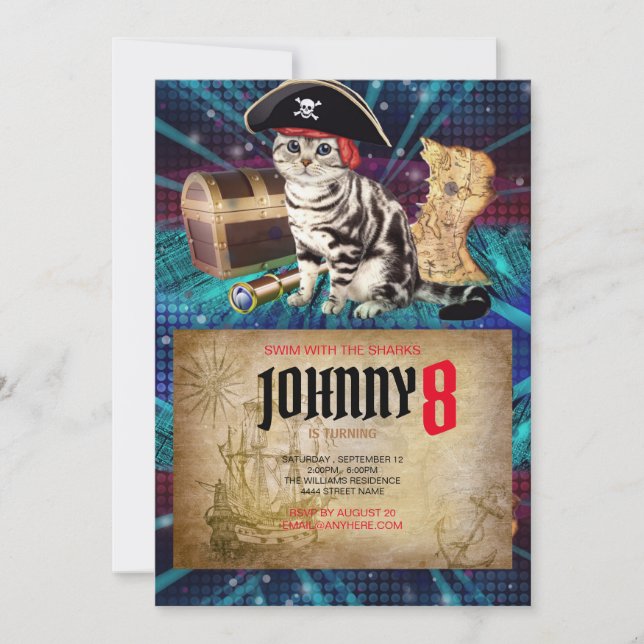 Pirate Cat Birthday Invitation (Front)