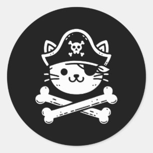 Pirate Cat Crossbones Cat Lover Cats Kitten Owner  Classic Round Sticker