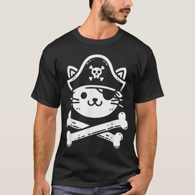 Pirate Cat Crossbones Cat Lover Cats Kitten Owner T-Shirt (Front)