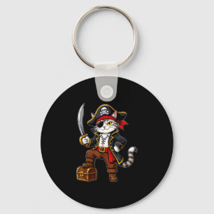 Pirate cat cute halloween costume funny graphic  key ring