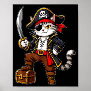 Pirate cat cute halloween costume funny graphic poster