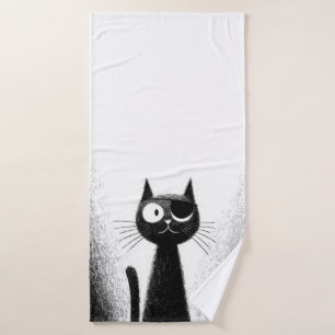 Pirate Cat – Cute Minimal Cat Art Bath Towel