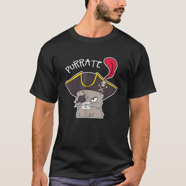 Pirate Cat Eye Patch Ship Kitten Purr Paws Pun Sai T-Shirt (Front)