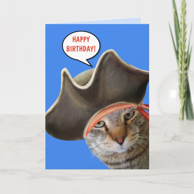 Pirate Cat Funny Birthday Card (Front)