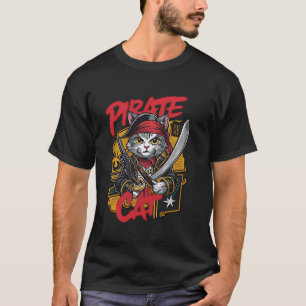 Pirate Cat Halloween Cat Jolly Roger Funny Cat Lov T-Shirt