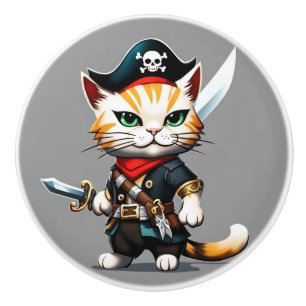 Pirate Cat, Kid's furniture, bedroom Ceramic Knob