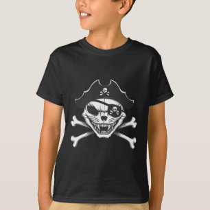 Pirate Cat Kitten Skull Crossbones Halloween black T-Shirt