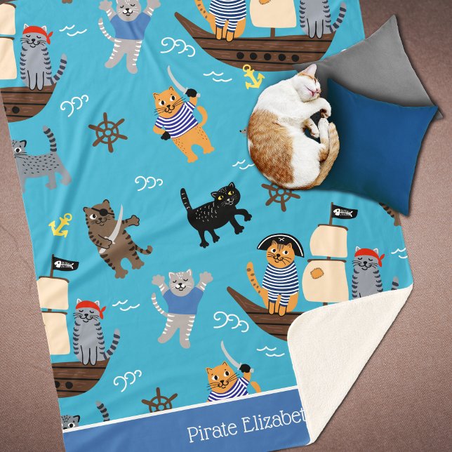 Pirate Cat Pattern for Boy and Girl Kids Sherpa Blanket (Creator Uploaded)