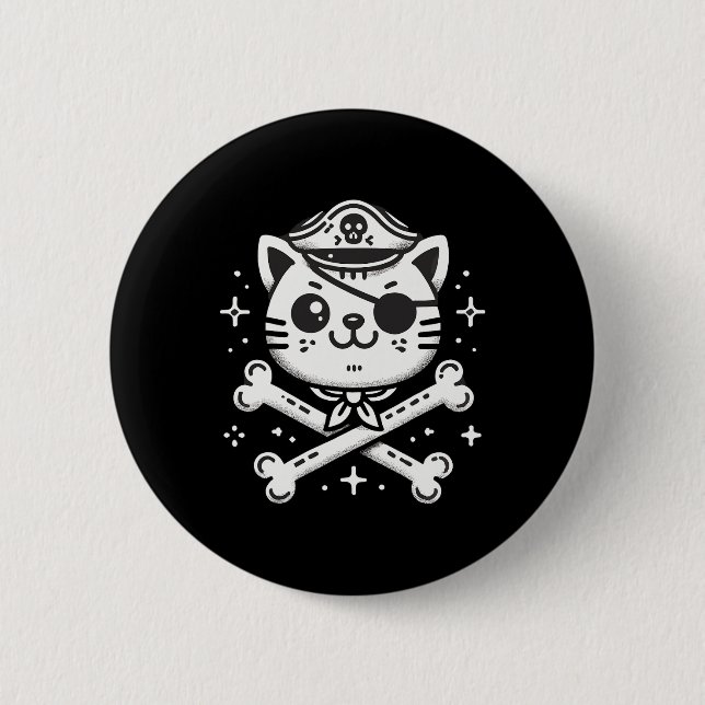 Pirate Cat Pirate Crew Birthday Party Matching  6 Cm Round Badge (Front)