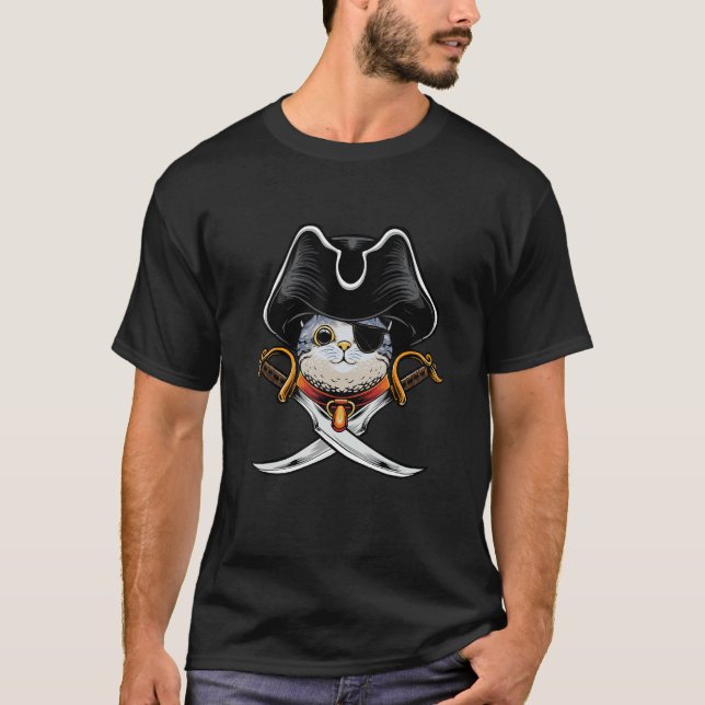 Pirate Cat Pirate   Jolly Roger Cat Kitten T-Shirt (Front)