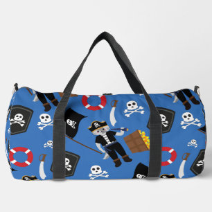 pirate cat skull crossbones blue duffle bag