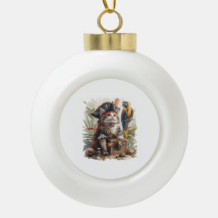 Pirate Cat Treasure Ceramic Ball Christmas Ornament