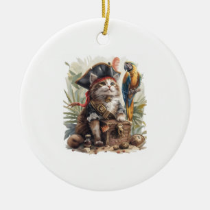 Pirate Cat Treasure Ceramic Tree Decoration
