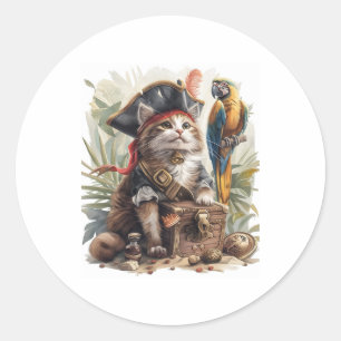 Pirate Cat Treasure Classic Round Sticker