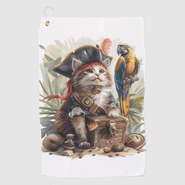 Pirate Cat Treasure Golf Towel (Front)