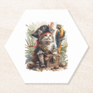 Pirate Cat Treasure Paper Coaster