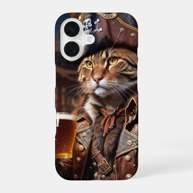 Pirate cat with beer  iPhone 16 case (Back)