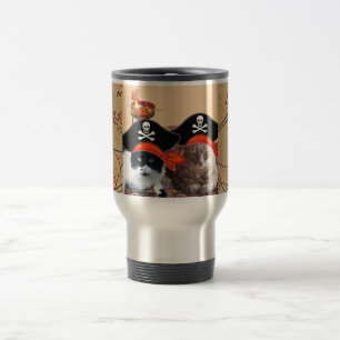PIRATE CATS AND ANTIQUE PIRATES TREASURE MAPS TRAVEL MUG