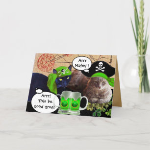PIRATE CATS AND GREEN BEER PINTS,St. Patrick's Day Card