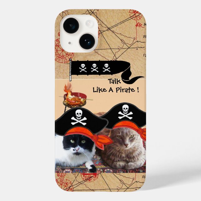 PIRATE CATS ANTIQUE PIRATES TREASURE MAPS AND FLAG Case-Mate iPhone CASE (Back)