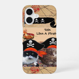 PIRATE CATS ANTIQUE PIRATES TREASURE MAPS AND FLAG iPhone 16 CASE