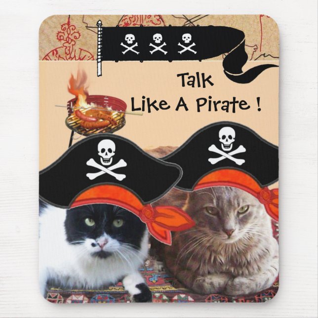 PIRATE CATS ANTIQUE PIRATES TREASURE MAPS AND FLAG MOUSE MAT (Front)