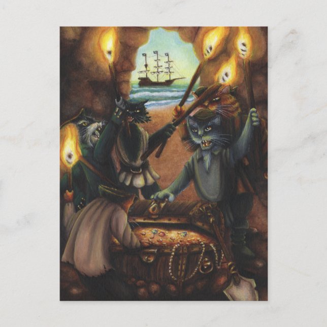 Pirate Cats Treasure Island Cave Fantasy Art Card (Front)