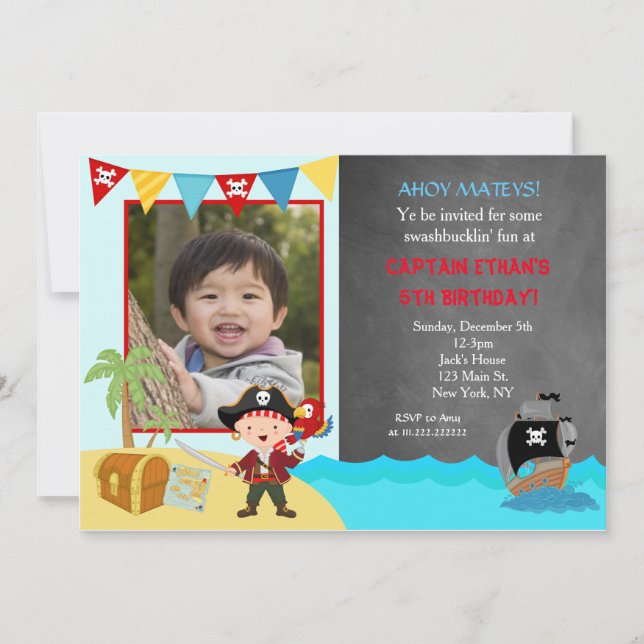 Pirate Chalkboard Birthday Invitations (Front)