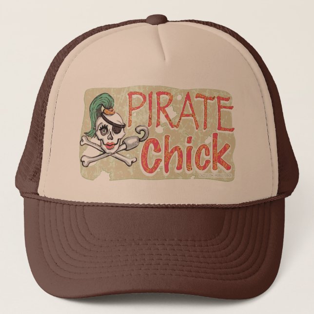 Pirate Chick Skull by Mudge Studios Trucker Hat (Front)