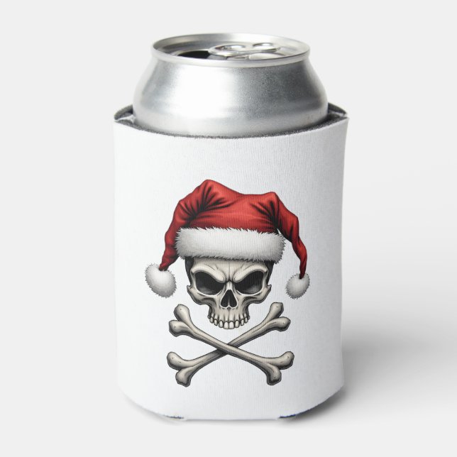 Pirate Christmas Skull & Crossbones Santa Hat. Got Can Cooler (Can Front)