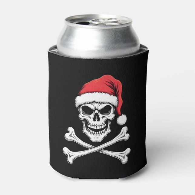 Pirate Christmas Skull & Crossbones Santa Hat. Got Can Cooler (Can Front)