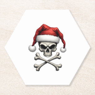Pirate Christmas Skull & Crossbones Santa Hat. Got Paper Coaster