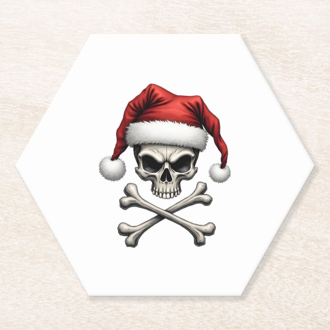 Pirate Christmas Skull & Crossbones Santa Hat. Got Paper Coaster (Front)