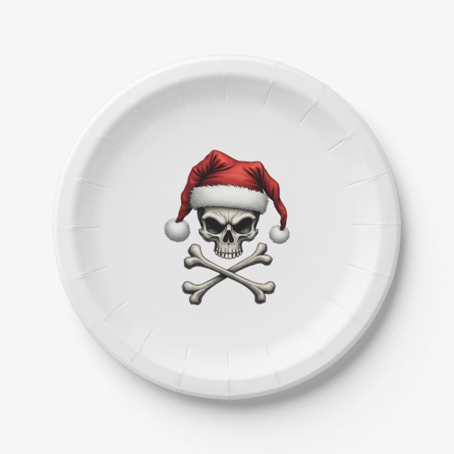 Pirate Christmas Skull & Crossbones Santa Hat. Got Paper Plate (Front)