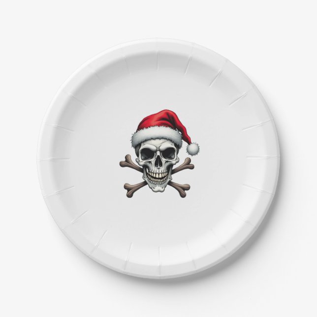 Pirate Christmas Skull & Crossbones Santa Hat. Got Paper Plate (Front)