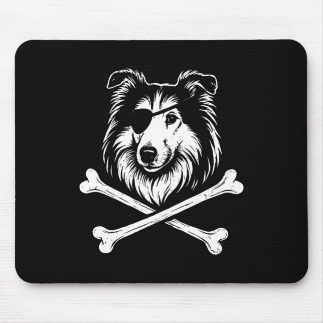 Pirate Collie Crossbones Cute Dog Mouse Mat (Front)