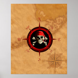 Pirate Compass Rose And Map Poster