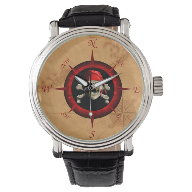 Pirate Compass Rose And Map Watch (Front)
